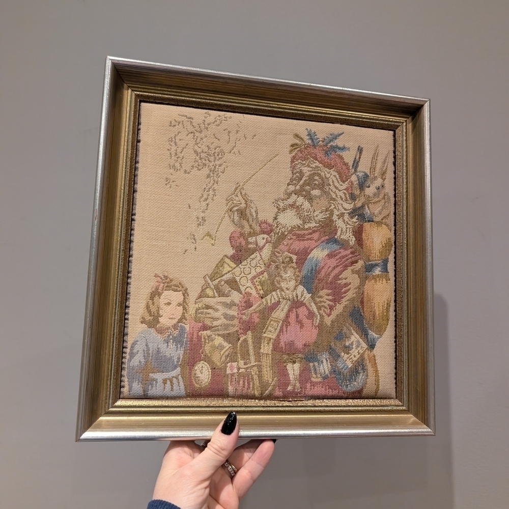 Vintage Santa Claus Needlepoint Art